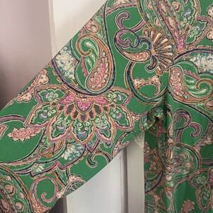 J. Jill Green Paisley Blouse with Pink & Cream Accents